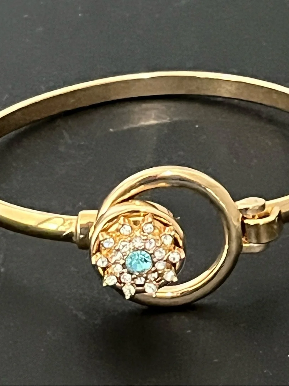 Magnolia and Vine Gold-Tone Bracelet with Blue Center Crystal and Clear Accents